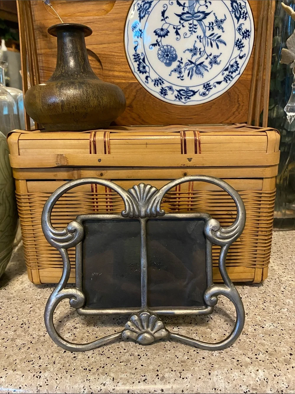 Ornate  Vintage Pewter Double Picture Frame